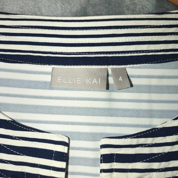 Ellie kai Women's 4 Navy White Striped Nautical Versatile Feminine‎ Stretchy Top - Picture 2 of 10